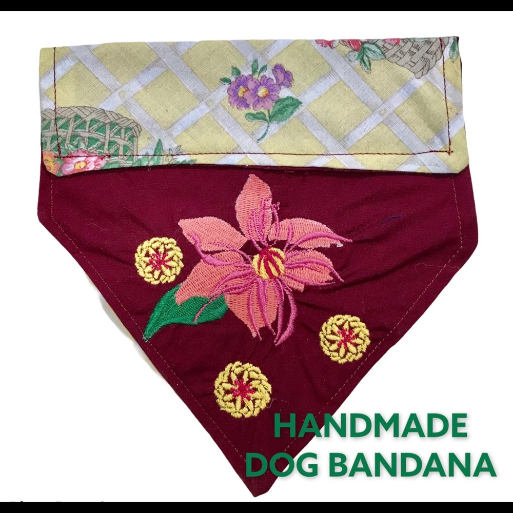 HANDMADE EASTER DOG BANDANA EMBROIDERED FLOWER